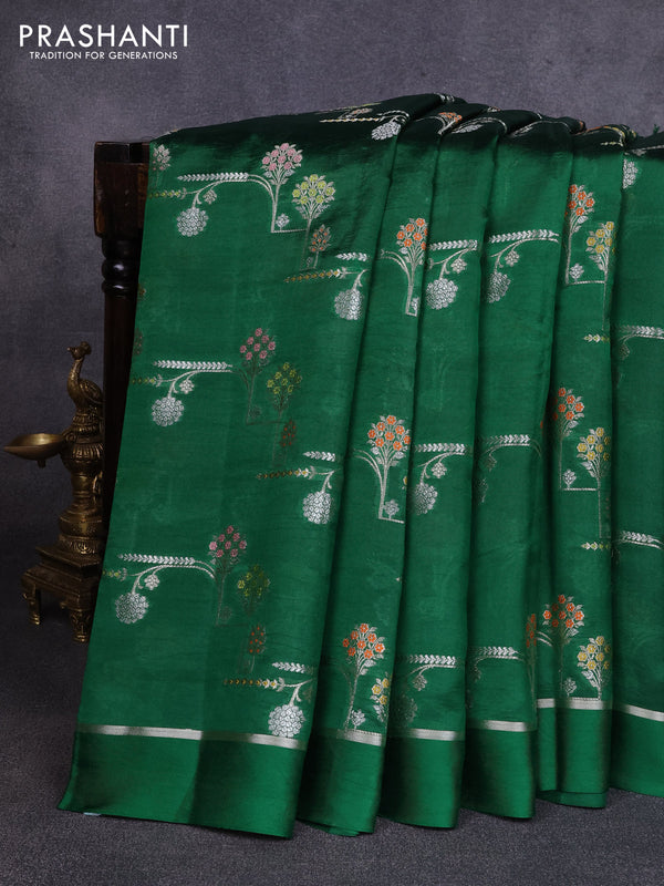 Poona silk saree green with allover thread & zari weaves and zari woven simple border