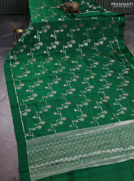Poona silk saree green with allover thread & zari weaves and zari woven simple border
