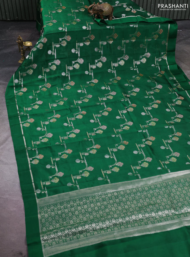 Poona silk saree green with allover thread & zari weaves and zari woven simple border
