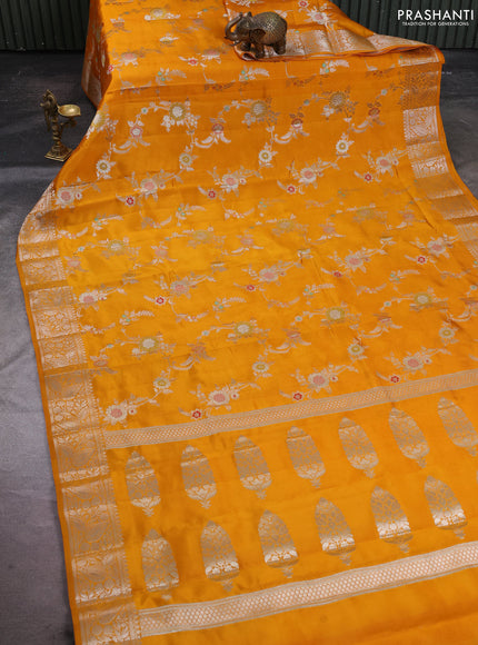 Poona silk saree mango yellow with allover thread & zari weaves and zari woven simple border