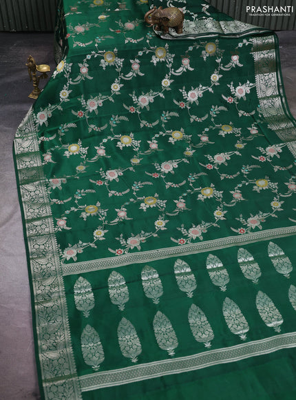 Poona silk saree green with allover thread & zari weaves and zari woven simple border