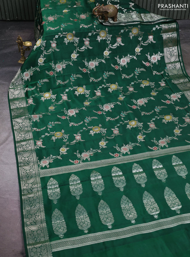 Poona silk saree green with allover thread & zari weaves and zari woven simple border