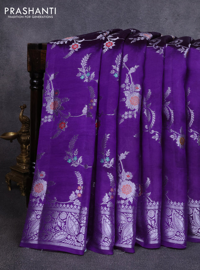 Poona silk saree violet with allover thread & zari weaves and zari woven border
