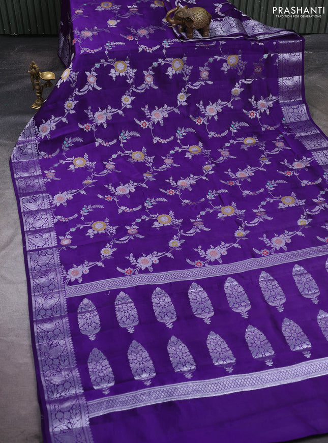 Poona silk saree violet with allover thread & zari weaves and zari woven border