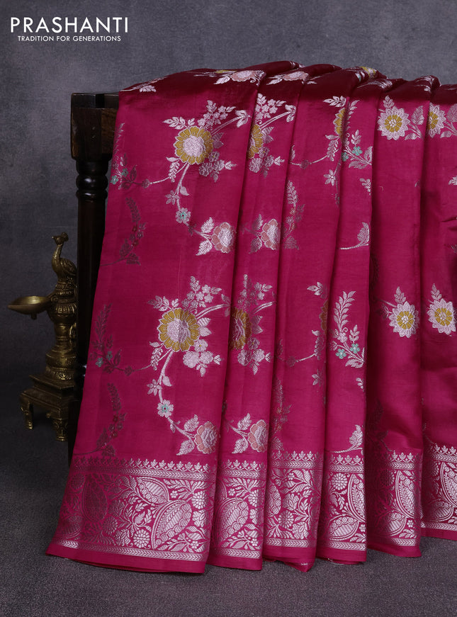 Poona silk saree pink with allover thread & zari weaves and zari woven border