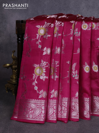 Poona silk saree pink with allover thread & zari weaves and zari woven border