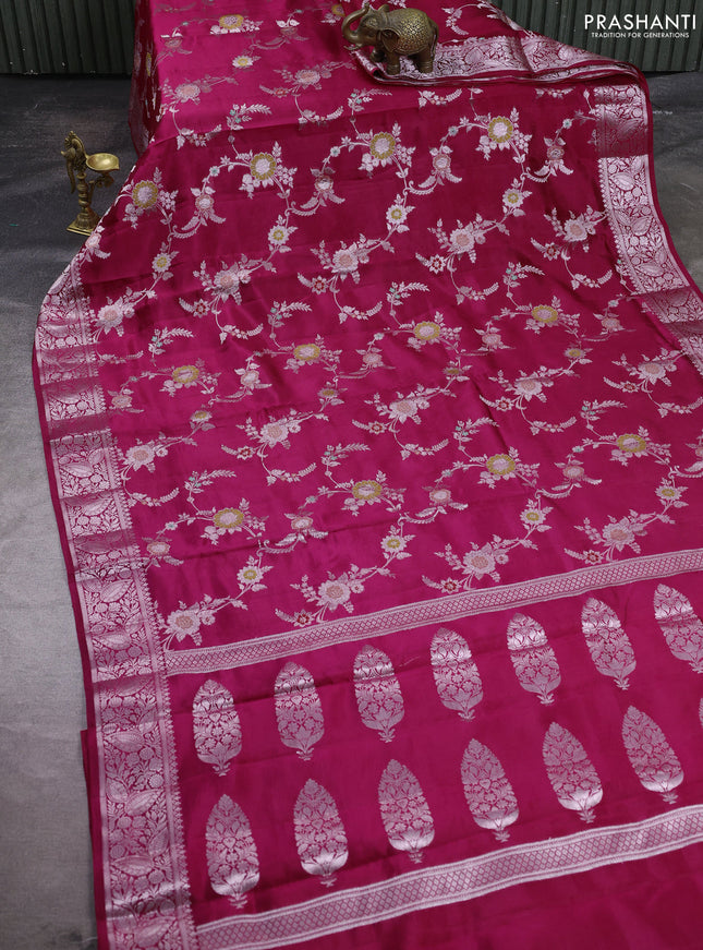 Poona silk saree pink with allover thread & zari weaves and zari woven border