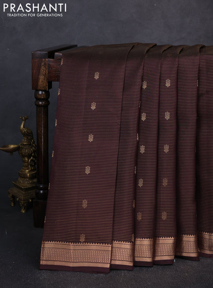 Kanchipuram silk saree coffee brown and teal green with allover vairosi pattern & zari buttas and zari woven border