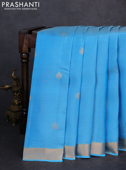 Kanchipuram silk saree teal blue and purple with allover vairosi pattern & zari buttas and zari woven border