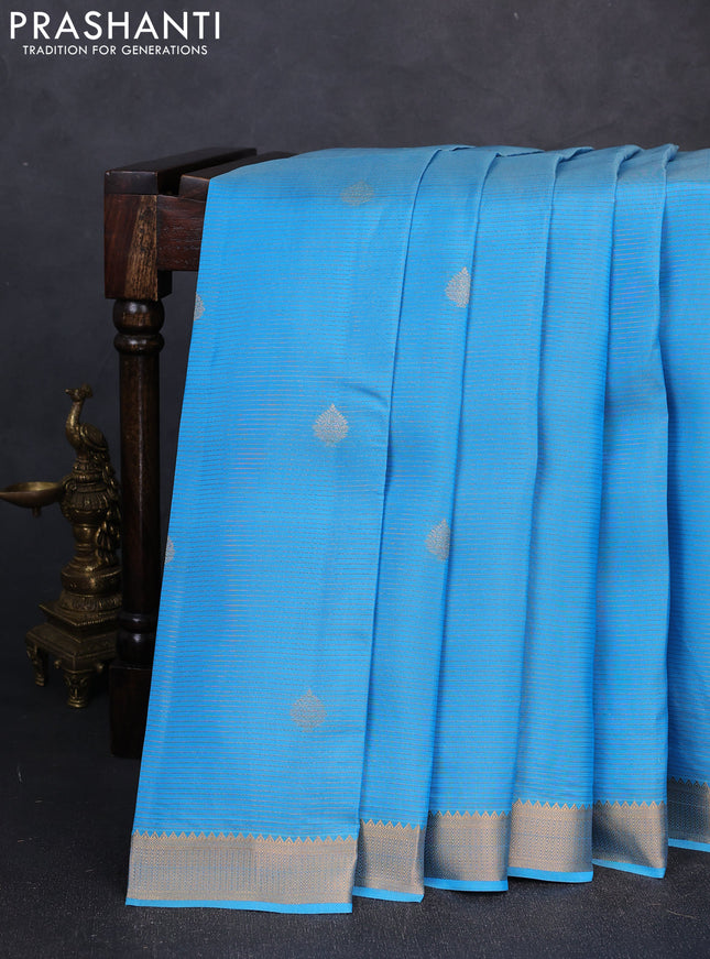 Kanchipuram silk saree teal blue and purple with allover vairosi pattern & zari buttas and zari woven border