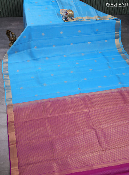 Kanchipuram silk saree teal blue and purple with allover vairosi pattern & zari buttas and zari woven border