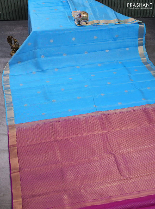 Kanchipuram silk saree teal blue and purple with allover vairosi pattern & zari buttas and zari woven border