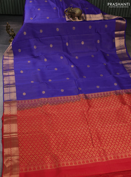 Kanchipuram silk saree royal blue and red with allover vairosi pattern & zari buttas and zari woven border