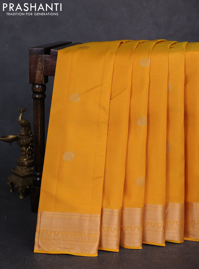 Kanchipuram silk saree mustard yellow and pink with allover vairosi pattern & zari buttas and zari woven border