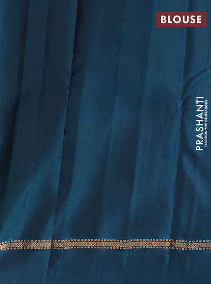 Kanchipuram silk saree coffee brown and peacock green with allover zari woven stripes & buttas and zari woven simple border