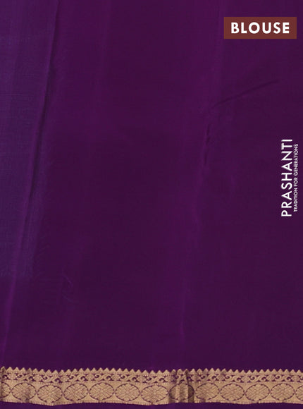 Kanchipuram silk saree teal green and purple with allover zari woven buttas and zari woven border