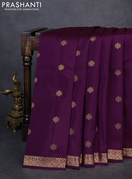 Kanchipuram silk saree deep purple with allover zari woven buttas and zari woven border