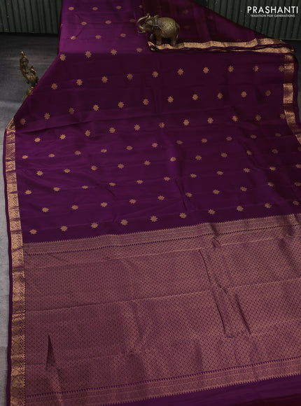 Kanchipuram silk saree deep purple with allover zari woven buttas and zari woven border