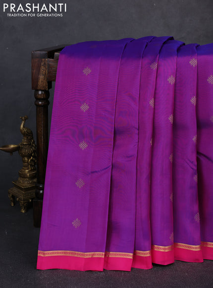 Kanchipuram silk saree purple and pink with allover zari woven buttas and zari woven simple border