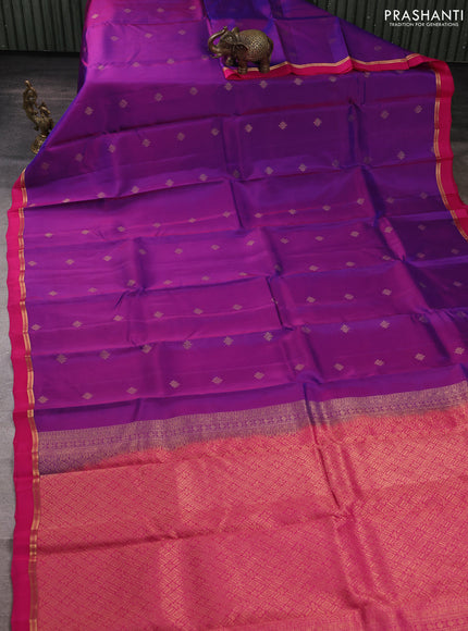 Kanchipuram silk saree purple and pink with allover zari woven buttas and zari woven simple border