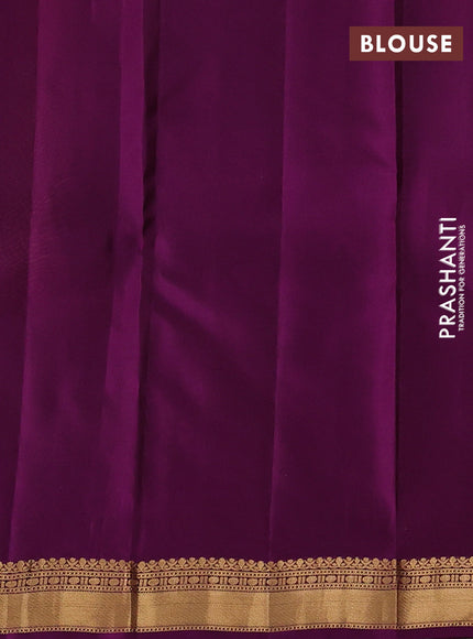 Kanchipuram silk saree mustard yellow and purple with allover zari woven buttas and zari woven border