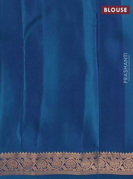 Kanchipuram silk saree royal blue and peacock blue with allover zari woven stripes & buttas and zari woven simple border