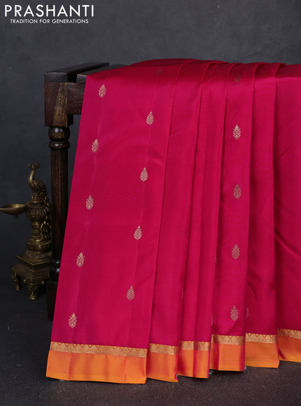 Kanchipuram silk saree pink and orange with allover zari woven buttas and zari woven simple border