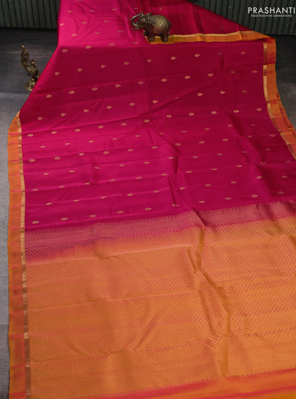 Kanchipuram silk saree pink and orange with allover zari woven buttas and zari woven simple border