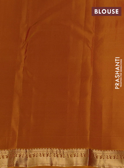 Kanchipuram silk saree maroon and mustard yellow with allover zari woven stripes & buttas and zari woven border