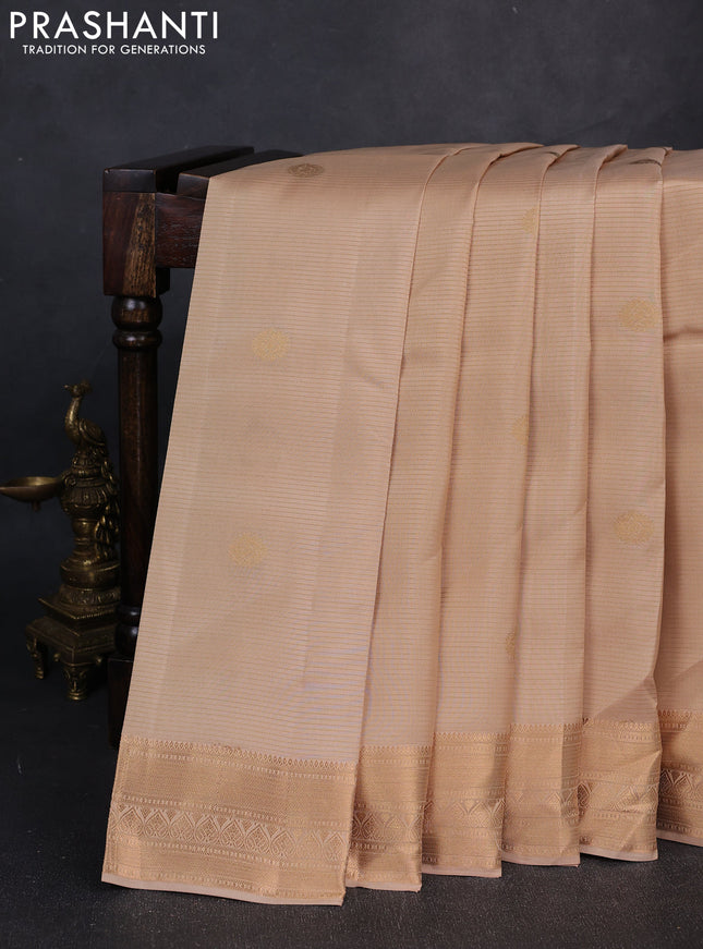 Kanchipuram silk saree beige and red with allover vairosi pattern & zari buttas and zari woven border