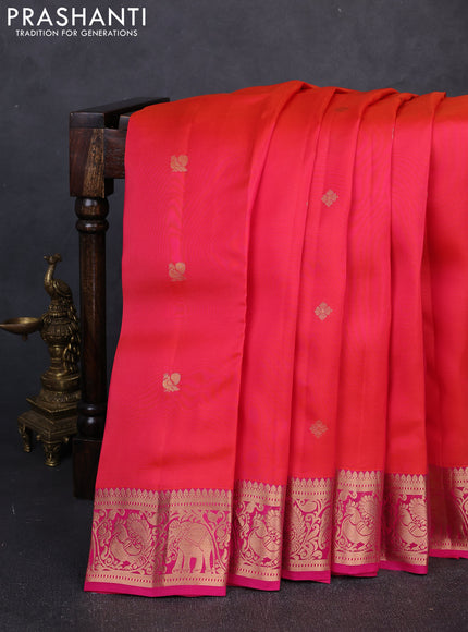 Kanchipuram silk saree tomato red and pink with zari woven buttas and zari woven border