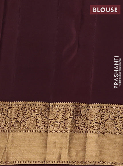Kanchipuram silk saree bottle green and coffee brown with allover zari woven buttas and long rich zari woven border