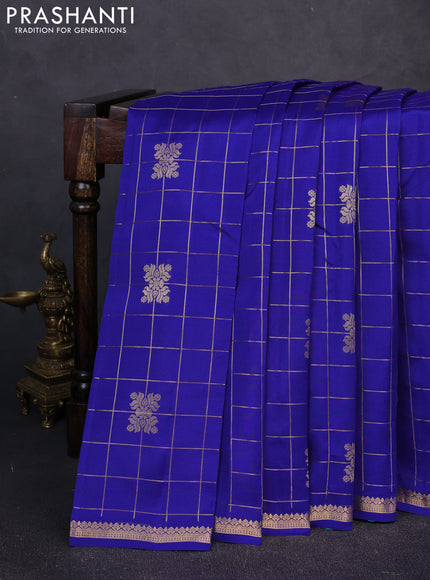 Kanchipuram silk saree royal blue and teal green with allover zari checks & buttas and rich zari woven border