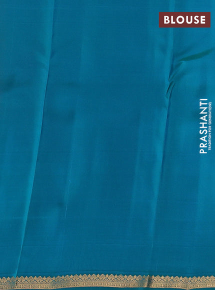 Kanchipuram silk saree pink shade and teal green with allover zari checks & buttas and rich zari woven border