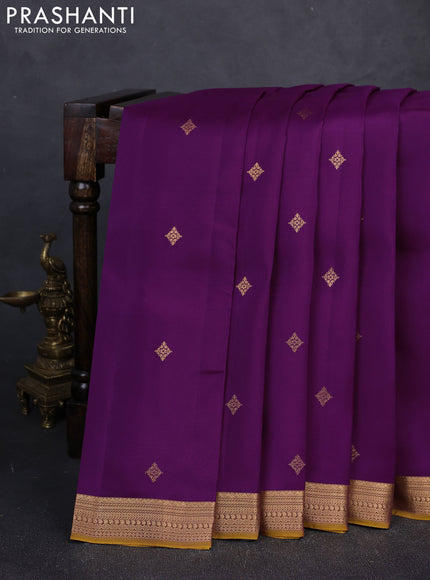 Kanchipuram silk saree purple and mustard green with zari woven buttas and zari woven border