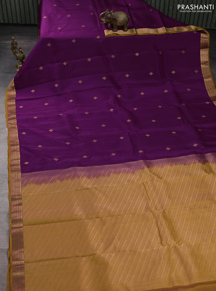 Kanchipuram silk saree purple and mustard green with zari woven buttas and zari woven border