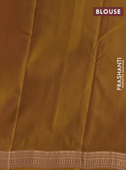 Kanchipuram silk saree purple and mustard green with zari woven buttas and zari woven border