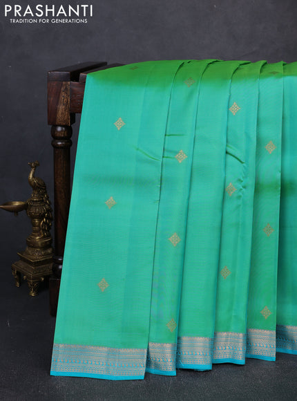Kanchipuram silk saree teal green and teal blue with zari woven buttas and zari woven border