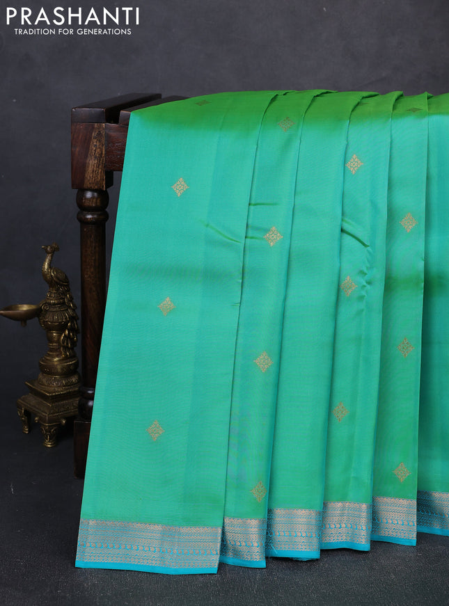 Kanchipuram silk saree teal green and teal blue with zari woven buttas and zari woven border
