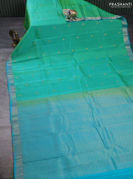 Kanchipuram silk saree teal green and teal blue with zari woven buttas and zari woven border