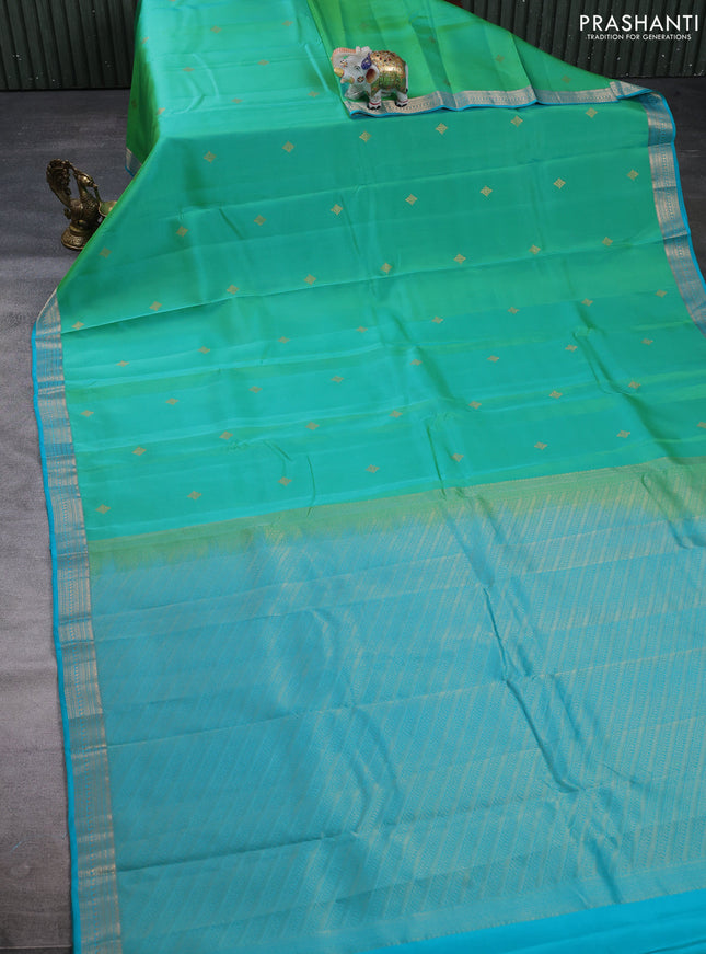 Kanchipuram silk saree teal green and teal blue with zari woven buttas and zari woven border