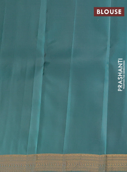 Kanchipuram silk saree pink shade and teal blue with zari woven buttas and zari woven border