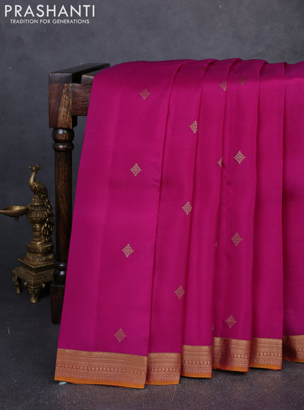 Kanchipuram silk saree pink and mustard yellow with zari woven buttas and zari woven border