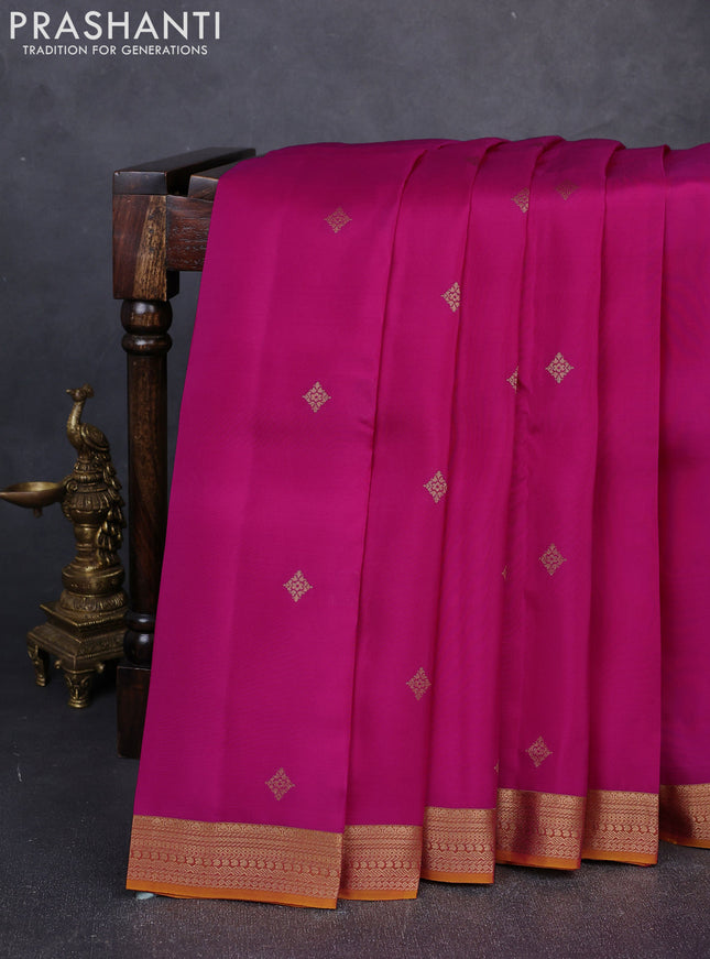 Kanchipuram silk saree pink and mustard yellow with zari woven buttas and zari woven border