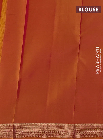Kanchipuram silk saree pink and mustard yellow with zari woven buttas and zari woven border