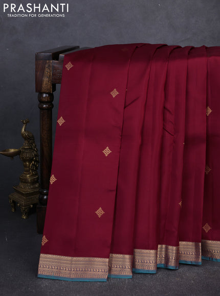Kanchipuram silk saree maroon and peacock green with zari woven buttas and zari woven border