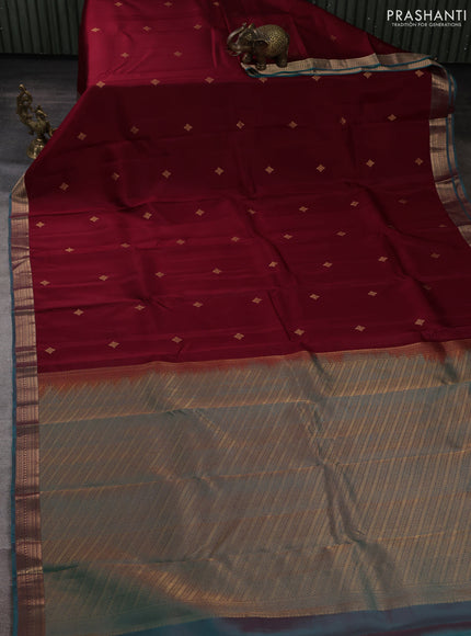 Kanchipuram silk saree maroon and peacock green with zari woven buttas and zari woven border