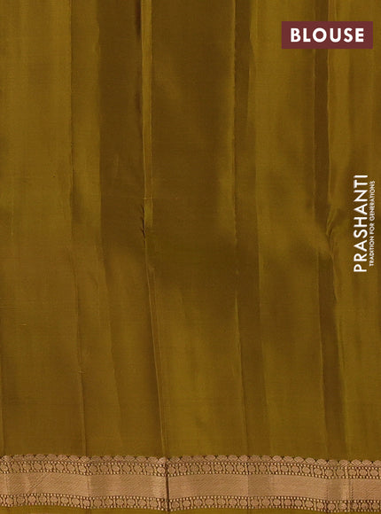 Kanchipuram silk saree coffee brown and mustard green with zari woven buttas and zari woven border