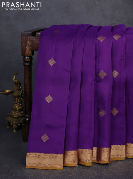 Kanchipuram silk saree purple and mustard green with zari woven buttas and zari woven border