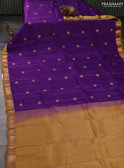 Kanchipuram silk saree purple and mustard green with zari woven buttas and zari woven border